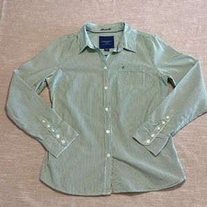 American Eagle Outfitters green and white striped blouse Size 12